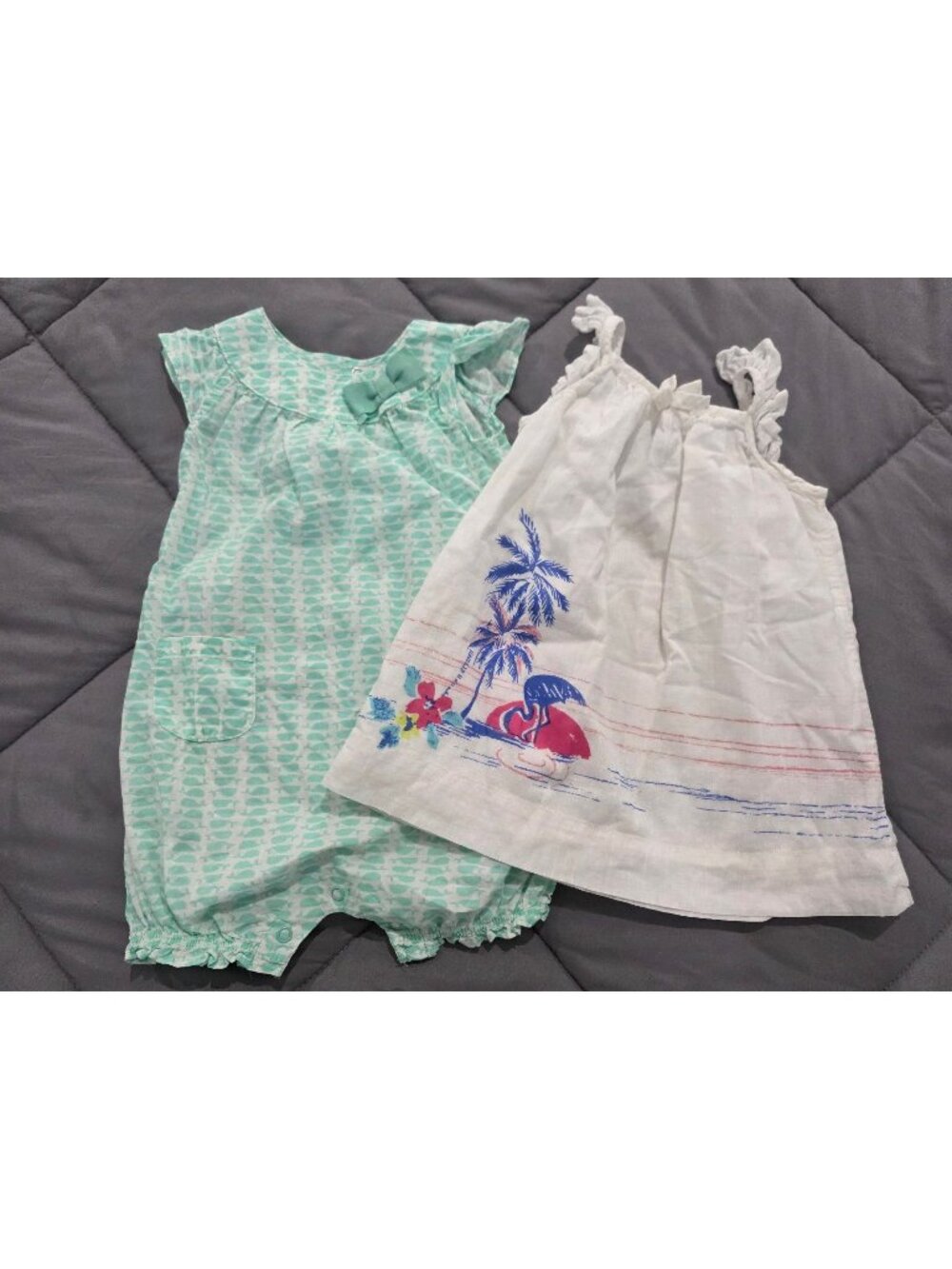 Lot of 2 Baby Girls 12-18 month Baby Gap Dress and Carter's Whale Romper Cute